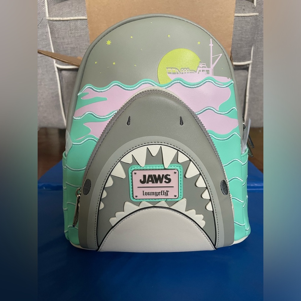 Loungefly Jaws Backpack - Gray, Green, Pink